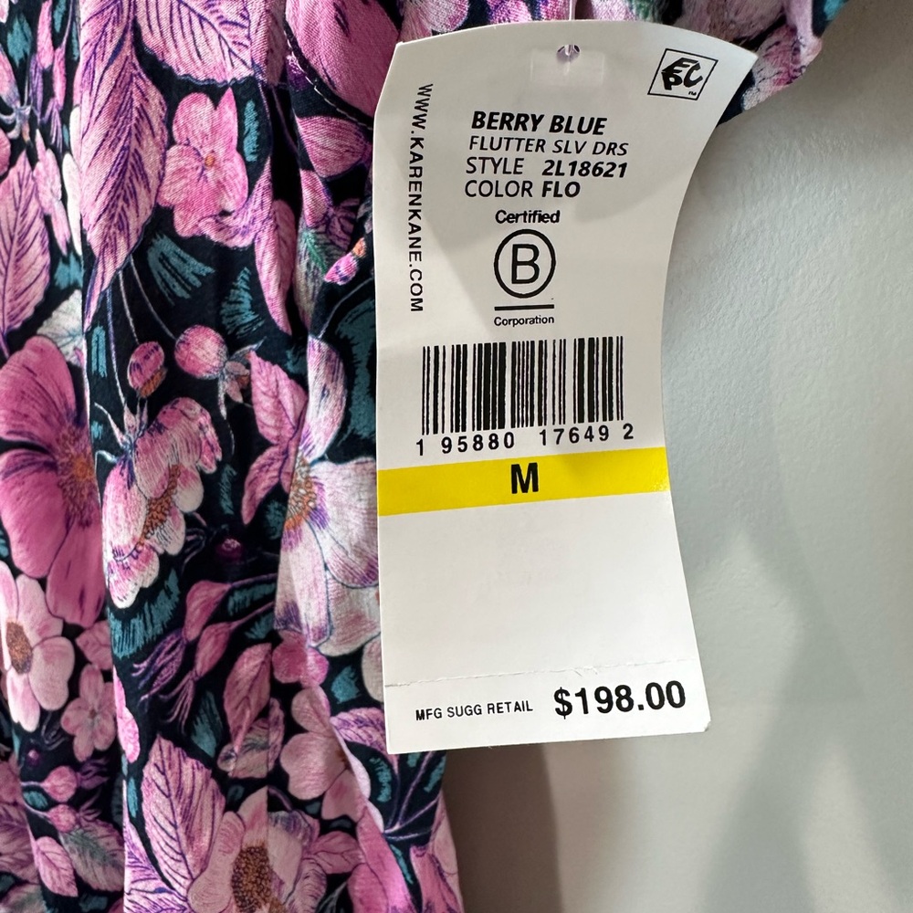 NWT Karen Kane size medium pink floral v-neck flutter sleeve maxi dress - Picture 4 of 7